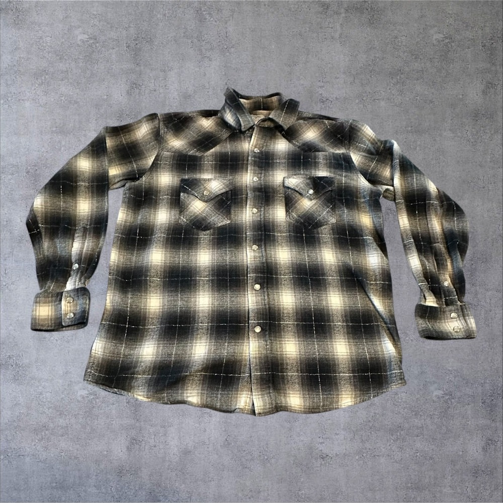 Gibson Trading Company Western Flannel Mens L Black Plaid  Pearl‎ Snap Shirt